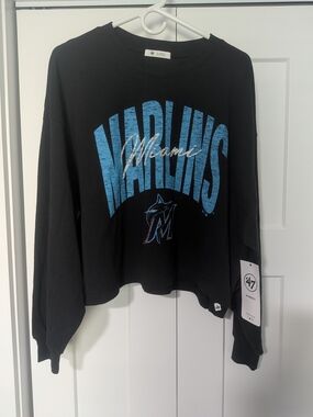 47 Brand Miami Marlins Black Crop Long Sleeve Tee
